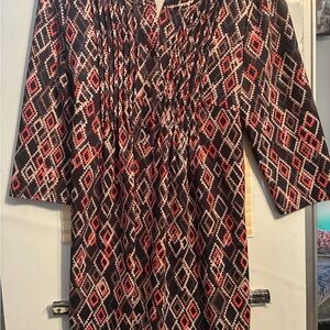 Boho Southwestern Print Tunic Shirt Dress | 3/4 Sleeve | Large